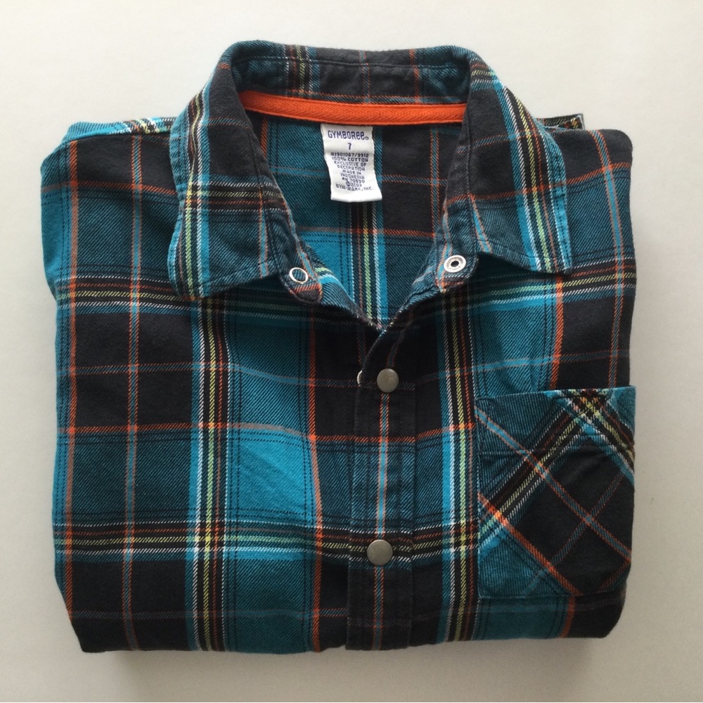 Gymboree Boys Teal and Black Plaid Snap Up Shirt